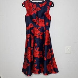 Mooerkerr cocktail sleeveless Red Floral Dress size large with side pockets